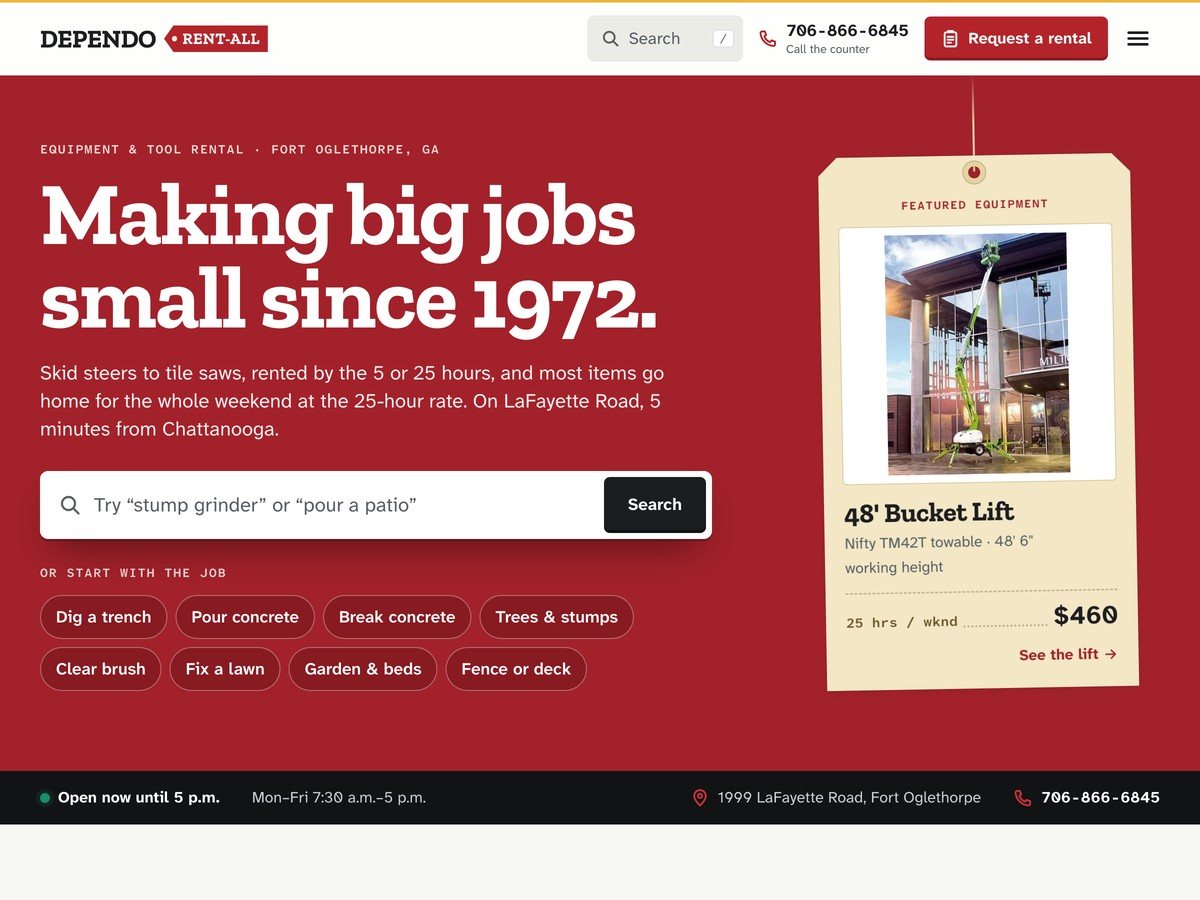 Homepage of the Dependo Rent-All website